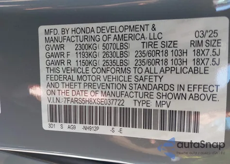 2025 Honda Cr-V Sport-L из США, поврежденный, VIN 7FARS5H8XSE037722